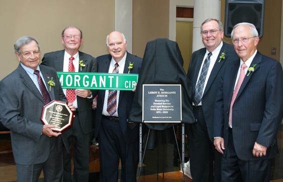 (l to r) Delta State Vice President for Executive Affairs and Chief of Staff Emeritus Dr. Leroy Morganti, Delta State Registrar Emeritus James Donald Cooper, Reverend Dr. Jerry Williams, Delta State President Dr. John Hilpert, Delta State President Emeritus Dr. Kent Wyatt 